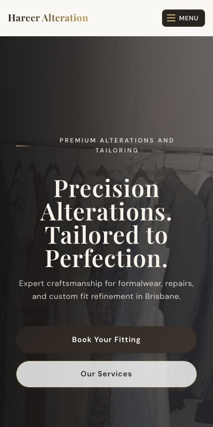 Hareer Alteration mobile homepage
