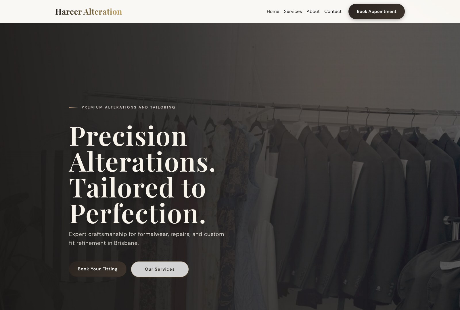 Hareer Alteration desktop homepage